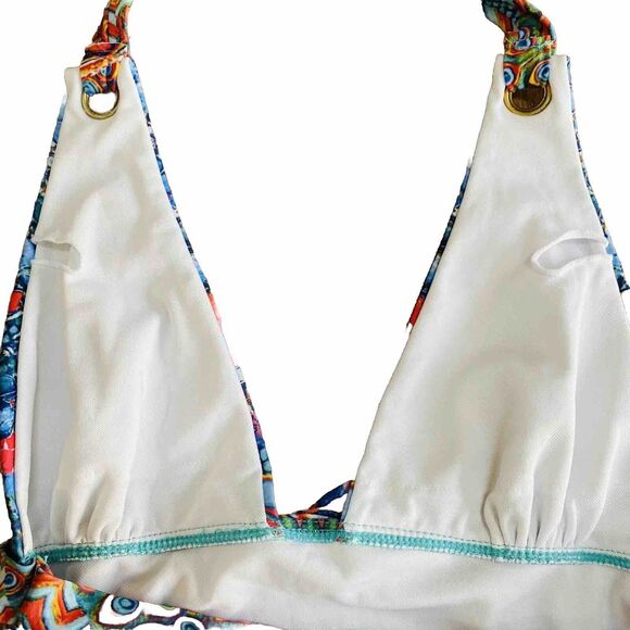 True Colours size M One Piece Swim Suit Halter Multicolor Peacock Print Sparkles - Picture 7 of 9